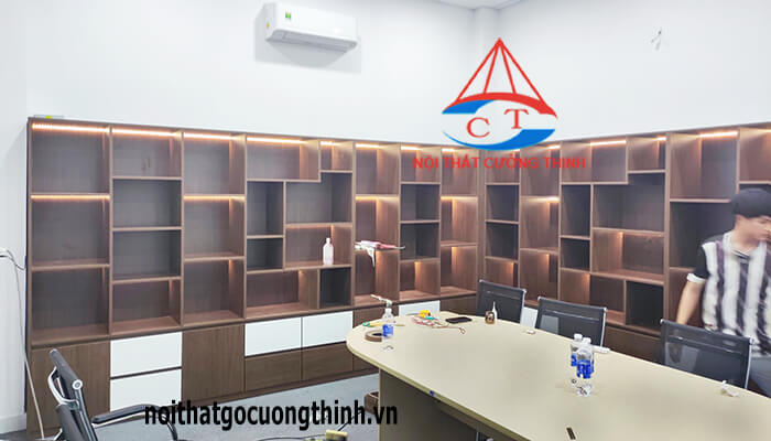 Mẫu tủ hồ sơ nhiều ngăn kết hợp đèn gỗ MDF bền đẹp