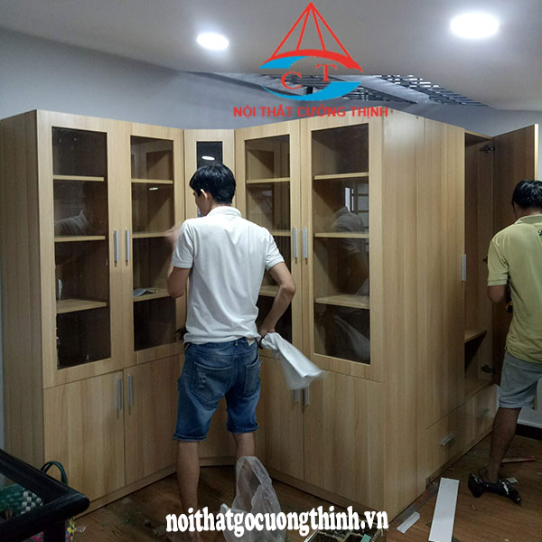 Tủ hồ sơ gỗ công nghiệp góc chữ L kết hợp tủ quần áo