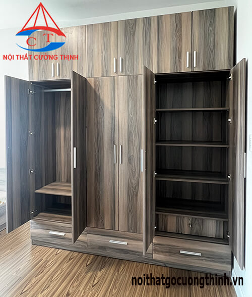 Tủ gỗ công nghiệp 6 cánh 3 buồng gỗ hiện đại đẹp