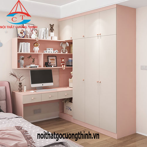 Mẫu tủ quần áo hiện đại kết hợp bàn học đẹp