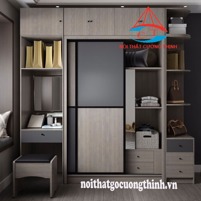 Mẫu tủ quần áo hiện đại kiểu cửa lùa đa năng sọc xám