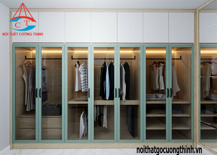 Tủ quần áo gỗ màu trắng vân sồi cánh kính đẹp hiện đại