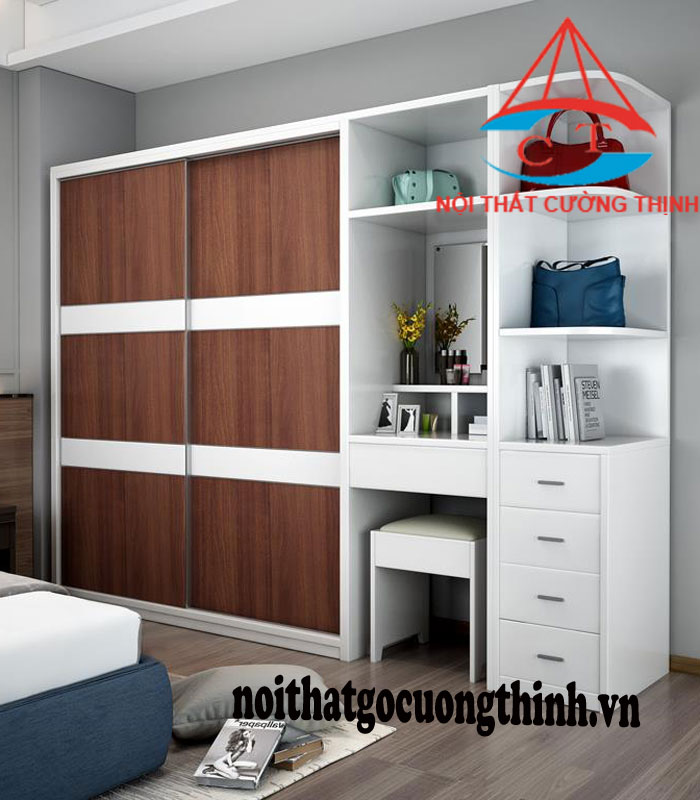 Tủ quần áo 2 cửa lùa màu nâu sọc trắng hiện đại