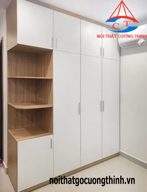 Mẫu tủ đựng quần áo 4 buồng cánh trơn màu trắng gỗ đẹp