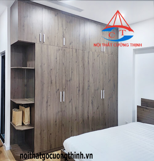 Tủ quần áo 4 buồng kết hợp kệ không cánh bằng gỗ công nghiệp MDF