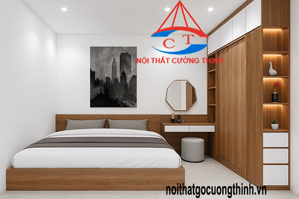 Mẫu thiết kế nội thất đẹp full combo giường tủ quần áo trong phòng ngủ 