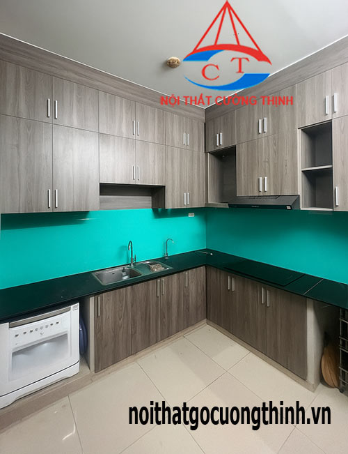Thiết kế tủ bếp chữ l kịch trần đóng bền giá xưởng