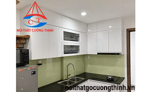 TỦ BẾP CHỮ L GỖ CÔNG NGHIỆP NHỎ GỌN