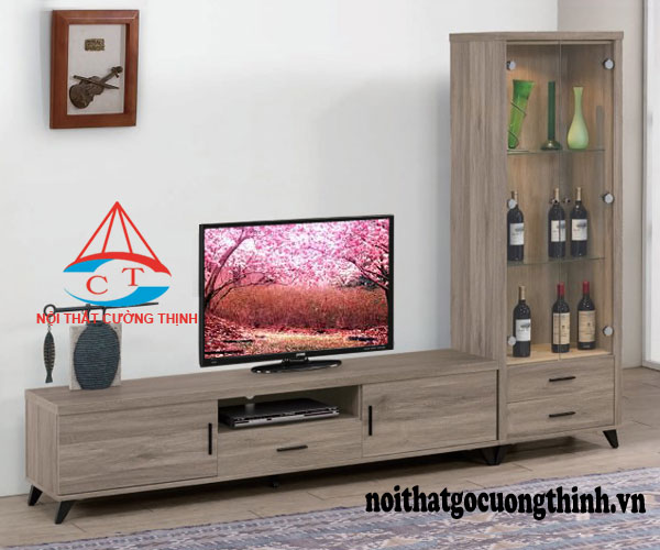 Kệ tivi để đẹp kèm tủ rượu hiện đại bằng gỗ công nghiệp