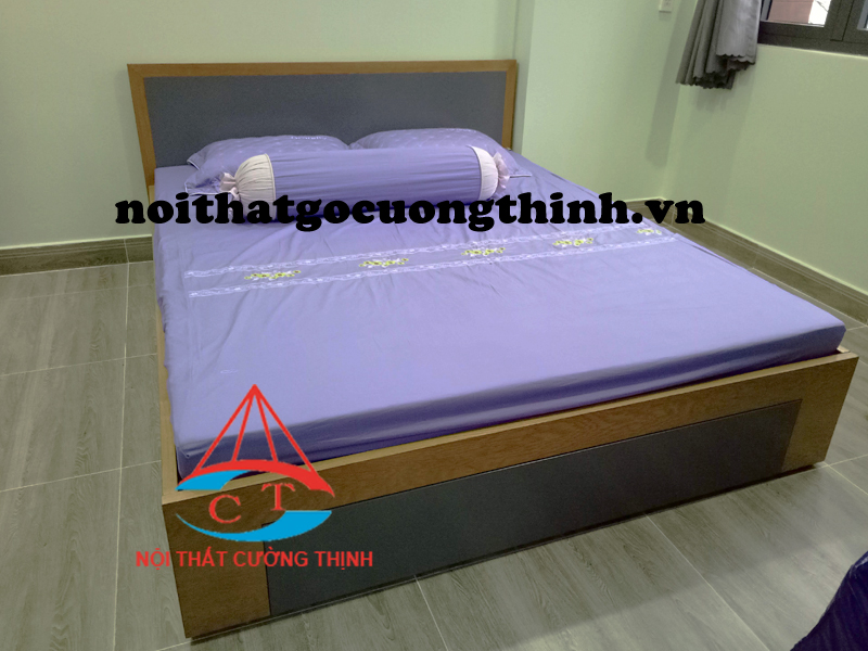 Giường gỗ đẹp 1m6 Sồi vàng phối xám mẫu hiện đại