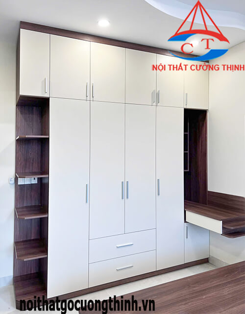 Mẫu tủ quần áo tích hợp bàn làm việc, trang điểm đóng theo yêu cầu