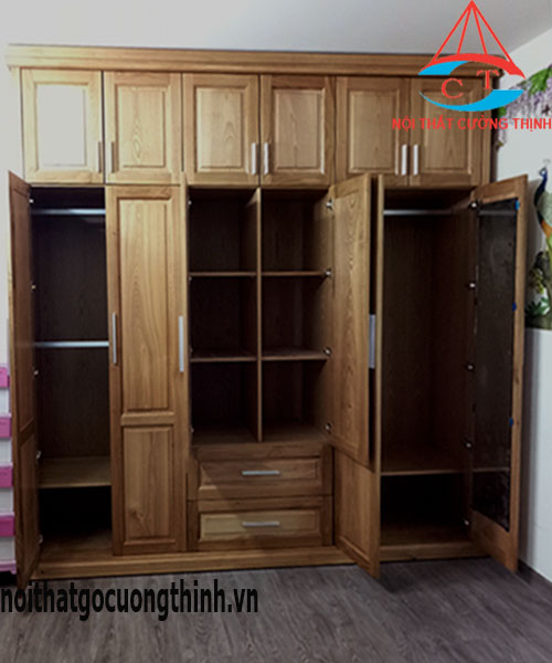 Mẫu tủ quần áo gỗ Sồi đẹp cho phòng ngủ