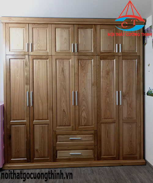 Mẫu tủ quần áo gỗ Sồi 6 cánh kịch trần đẹp và hiện đại