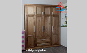 TỦ QUẦN ÁO GỖ SỒI KỊCH TRẦN 4 CÁNH ĐẸP
