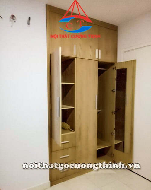 Mẫu tủ quần áo đẹp bằng gỗ ép 3 hộc kéo cánh mở