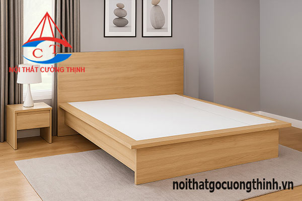 Mẫu giường ngủ 1m8x2m vân gỗ sồi hiện đại