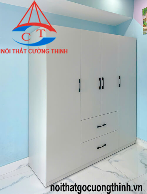 Tủ quần áo gỗ công nghiệp MDF màu trắng 2m 4 cánh