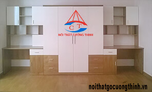 Tủ Quần Áo Gỗ Kèm Bàn Học Có Kệ Sách