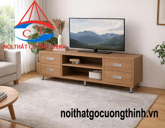 Kệ để tivi phòng khách 4 ngăn kéo chân inox gỗ đẹp 