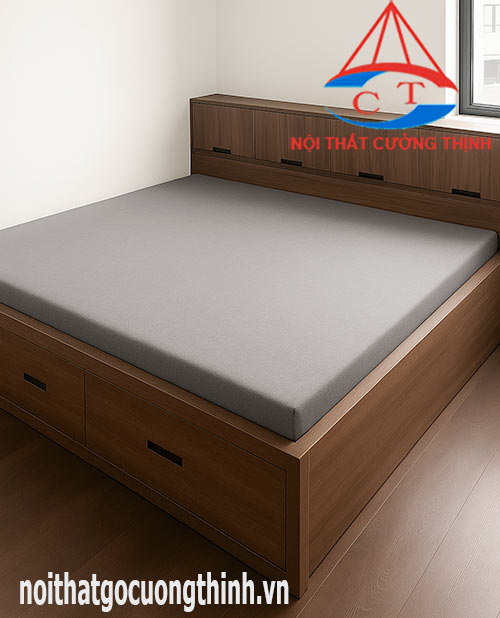 Giường gỗ MDF hiện đại 1m8x2m có hộc tủ đầu giường và cuối giường đẹp tiện lợi