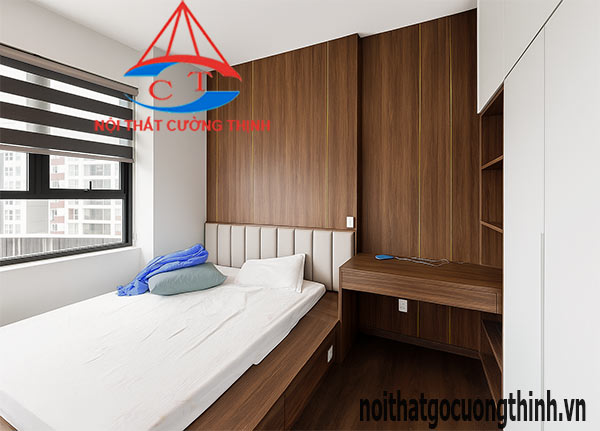 Mẫu giường bục có ngăn kéo liền bàn làm việc gỗ hiện đại