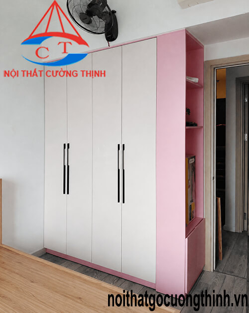 Mẫu tủ quần áo trẻ em gỗ công nghiệp hiện đại kèm kệ trang trí