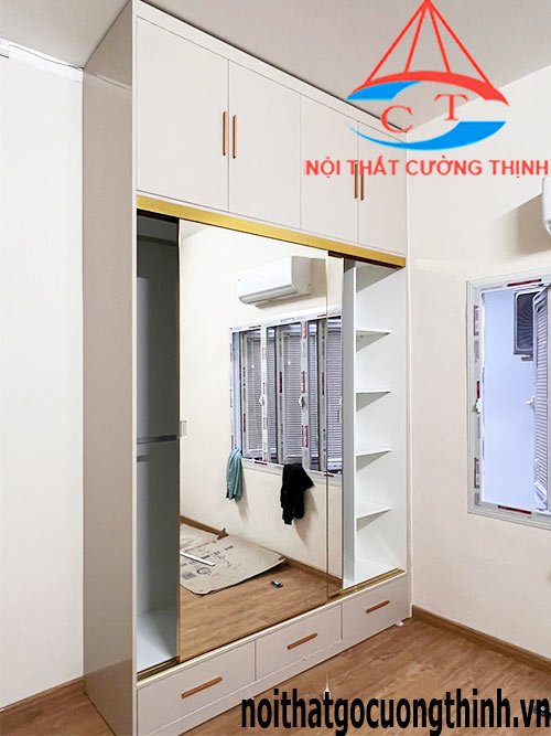 Mẫu tủ quần áo gỗ cửa lùa cánh có gương sang trọng hiện đại