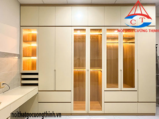 Tủ treo quần áo cánh kính kết hợp bàn làm việc hiện đại