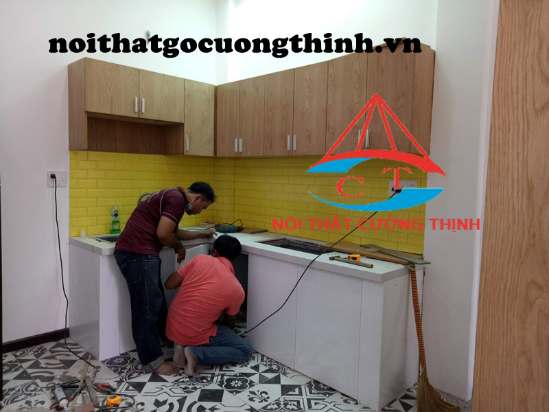 Tủ bếp đẹp gỗ công nghiệp Veneer Sồi sản xuất và lắp đặt tại Phường Bình Thọ Quận Thủ Đức