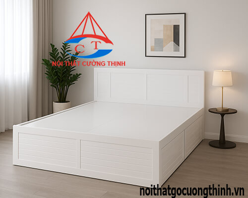 Giường ngủ 1m8x2m gam trắng sáng có ngăn kéo đẹp