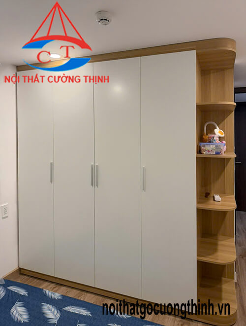 Tủ quần áo kịch trần 4 cánh kèm kệ trang trí đóng tại Thủ Đức