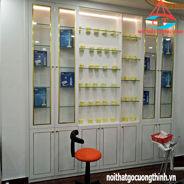 Mẫu tủ nha khoa trưng bày dụng cụ, mô hình đẹp hiện đại