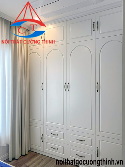Mẫu tủ quần áo kịch trần gỗ công nghiệp màu trắng hiện đại