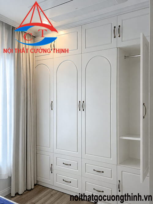 Mẫu tủ đựng quần áo 4 cánh gỗ công nghiệp màu trắng đẹp sang trọng