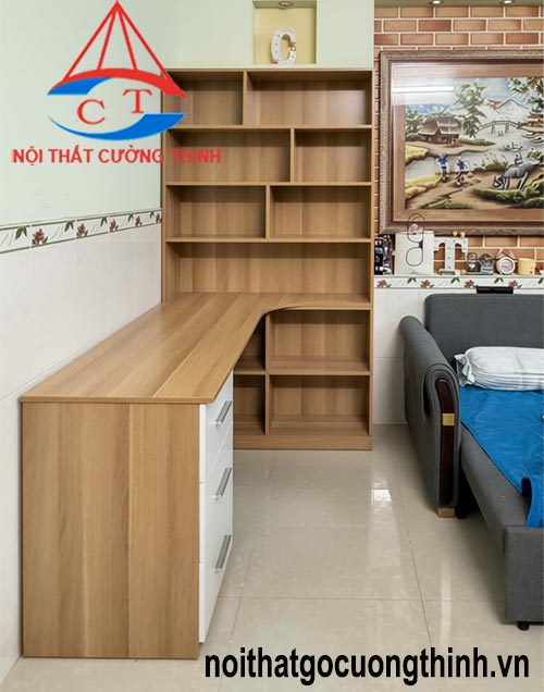 Bàn học có giá sách bằng gỗ sang trọng hiện đại