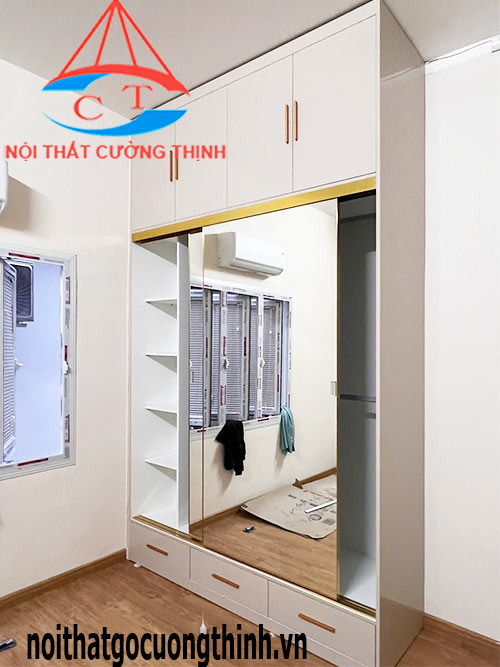Tủ đựng quần áo cửa lùa cánh có gương cho căn phòng nhỏ đẹp