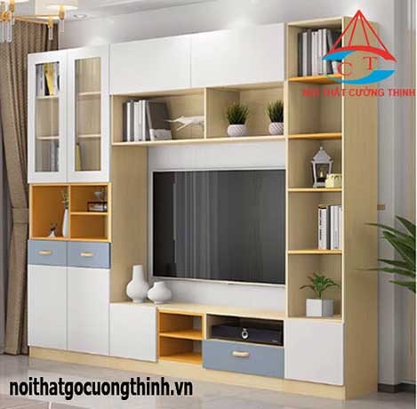 Mẫu kệ tivi hiện đại kết hợp cùng với tủ đa năng trang trí phòng khách 