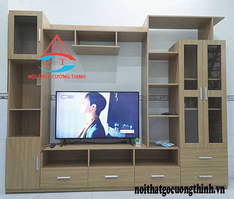 Mẫu tủ phòng khách hiện đại kết hợp kệ tivi, tủ rượu  đẹp