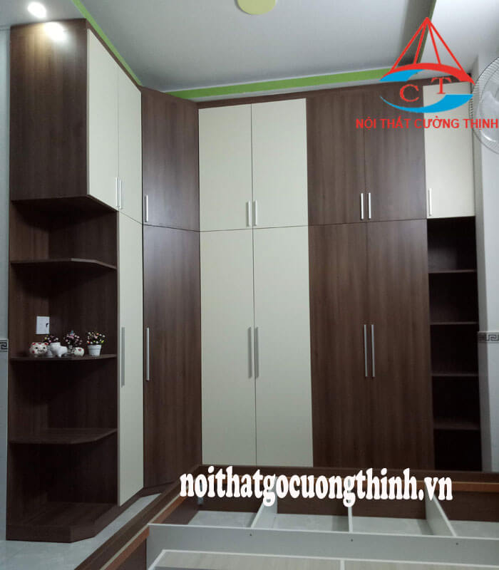 Mẫu tủ đựng quần áo gỗ công nghiệp chữ L đa năng sát trần đẹp