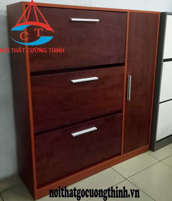 Mẫu tủ giầy thông minh màu nâu đỏ đẹp hiện đại tại Thủ Đức TPHCM