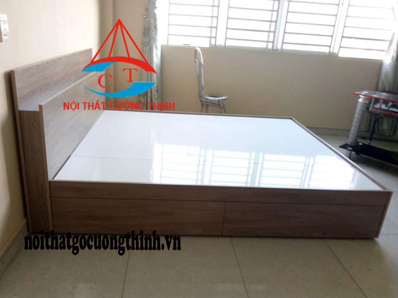 Mẫu giường ngủ hiện đại có ngăn kéo màu xám đẹp
