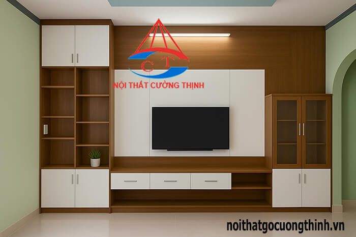 Bộ kệ tivi kết hợp với tủ rượu hiện đại cho phòng khách