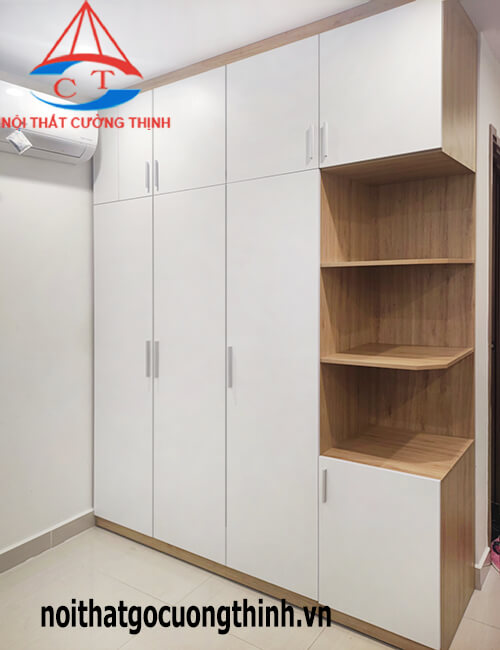 Tủ treo quần áo gỗ công nghiệp màu trắng vân Sồi hiện đại
