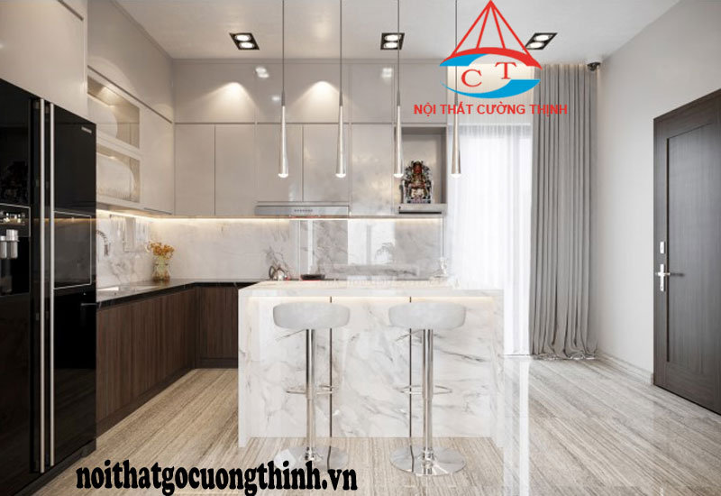 Tủ bếp chữ L đẹp gỗ công nghiệp MDF