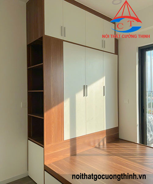 Giường kèm tủ thông minh nâu trắng