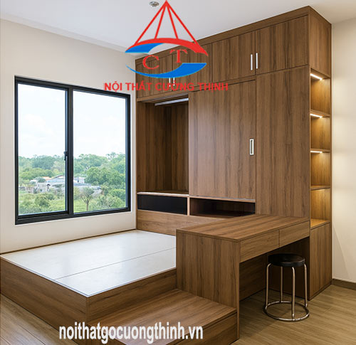 Giường và bàn học kết hợp tủ thông minh đẹp hiện đại