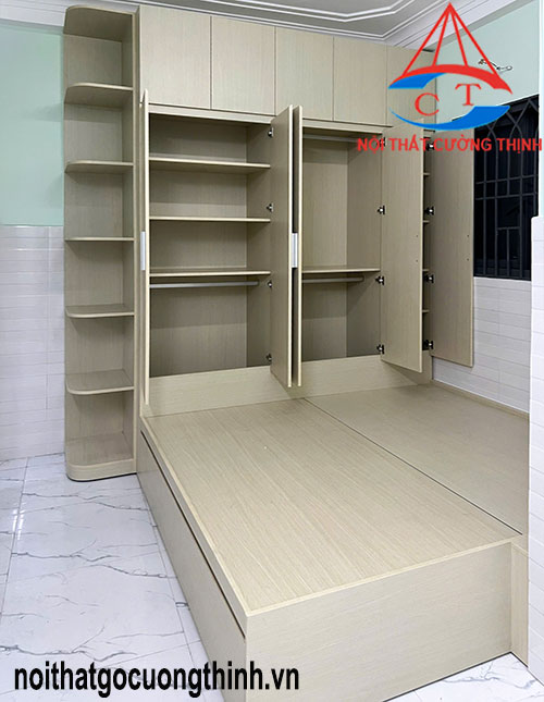 Giường tủ kệ quần áo kết hợp cho phòng nhỏ