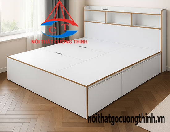 Mẫu giường ngủ 1m8x2m thông minh gỗ công nghiệp có 3 ngăn kéo đẹp