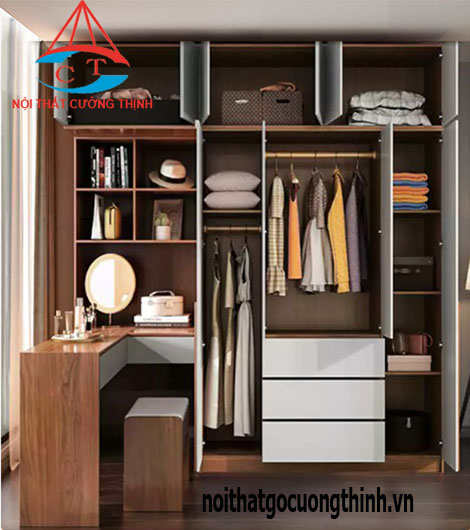 Tủ đựng quần áo kịch trần liền bàn trang điểm đẹp