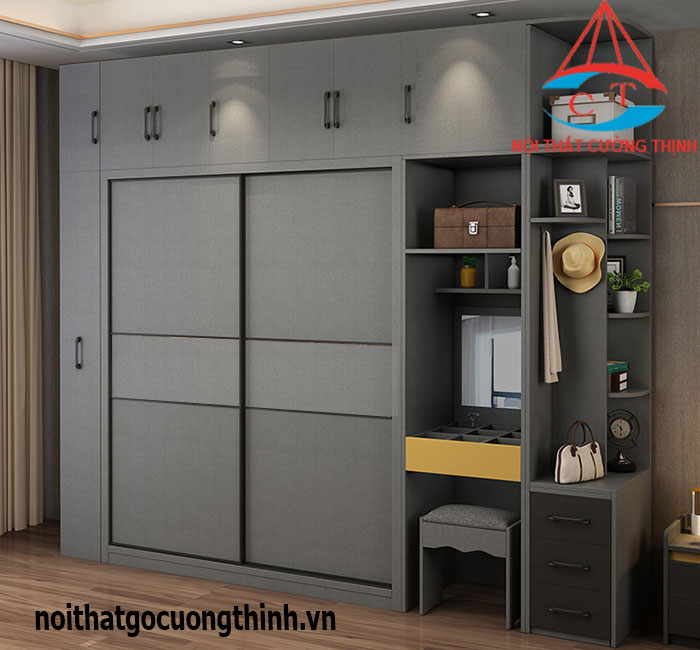 Tủ đựng quần áo cửa lùa kết hợp bàn trang điểm ấn tượng